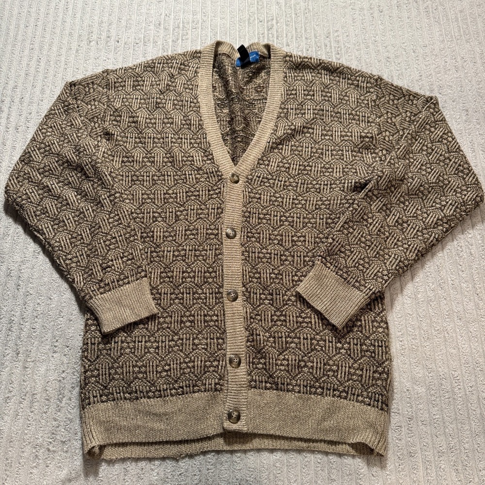 Town Craft Cardigan Mens Large Brown Acrylic 3D Textured Knit Y2K 90s Button Up